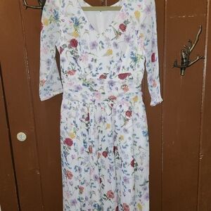 eShakti White Floral Long Sleeve Dress